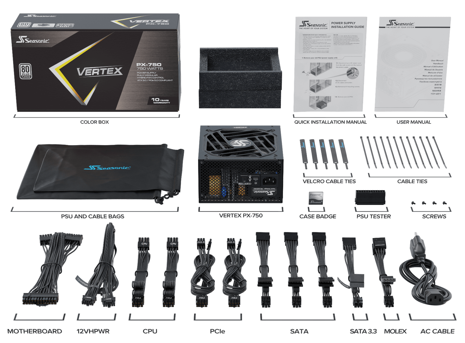Sursa Seasonic VERTEX PX-750, 80+ Platinum, 750W, ATX 3.0 "VERTEX PX-750" — miniatură