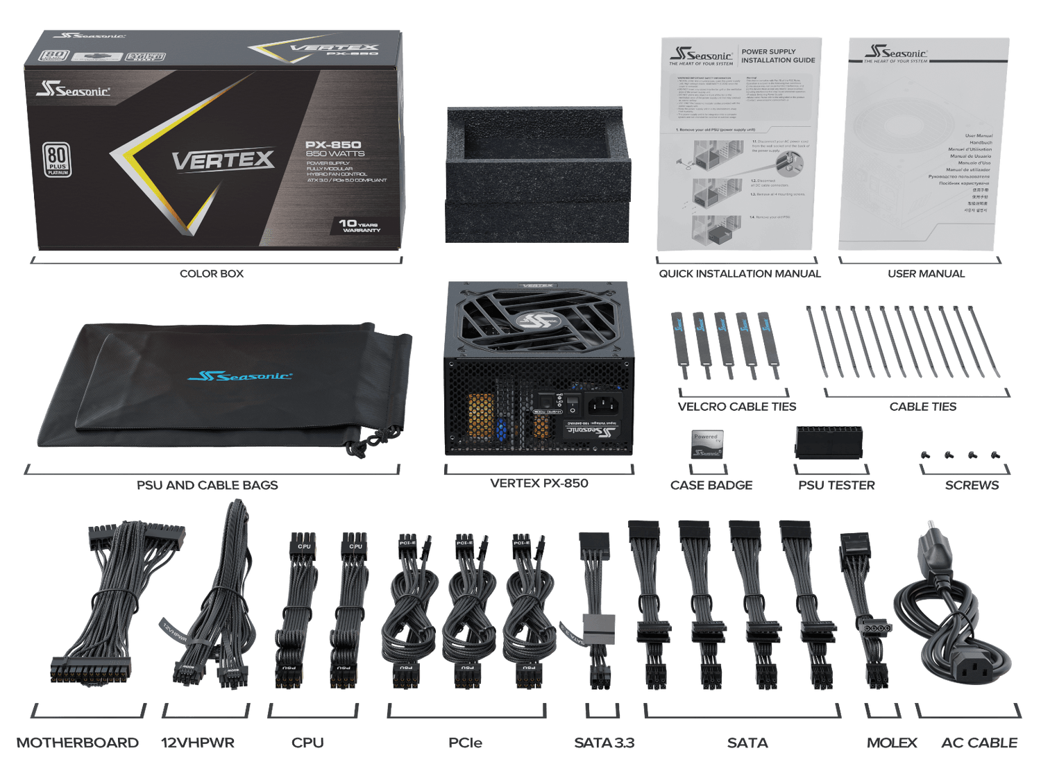 Sursa Seasonic VERTEX PX-850, 80+ Platinum, 850W, ATX 3.0 "VERTEX PX-850" — miniatură