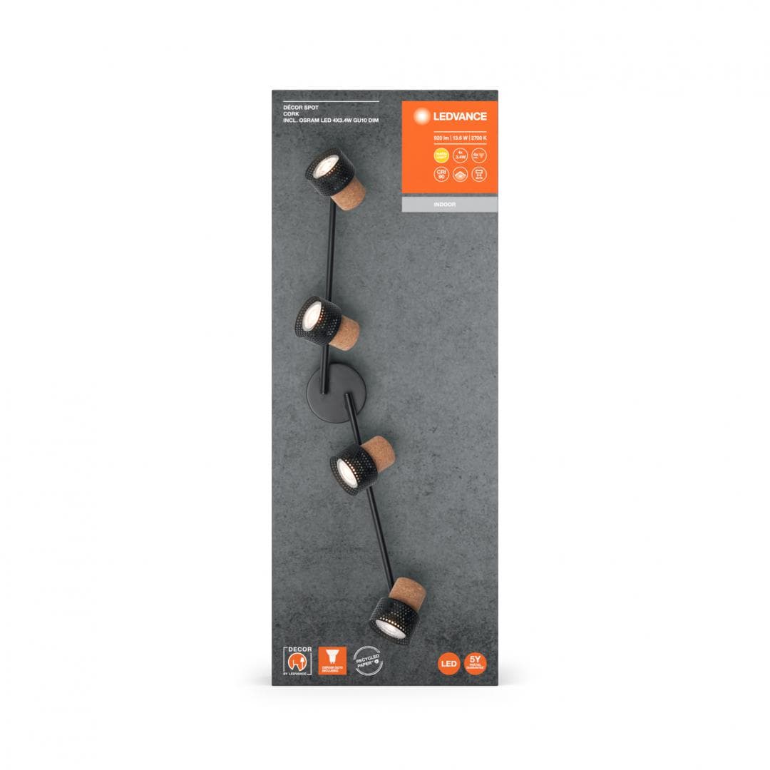 DECOR SPOT CORK 4X3.4W 927 GU10 BK LEDV "000004058075828742"