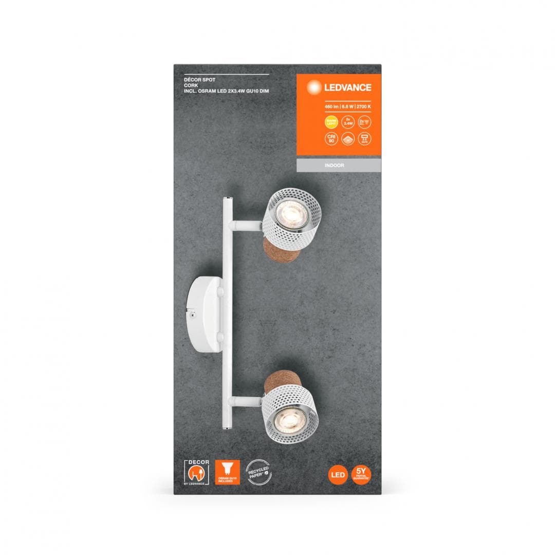 DECOR SPOT CORK 2X3.4W 927 GU10 WT LEDV "000004058075833319"