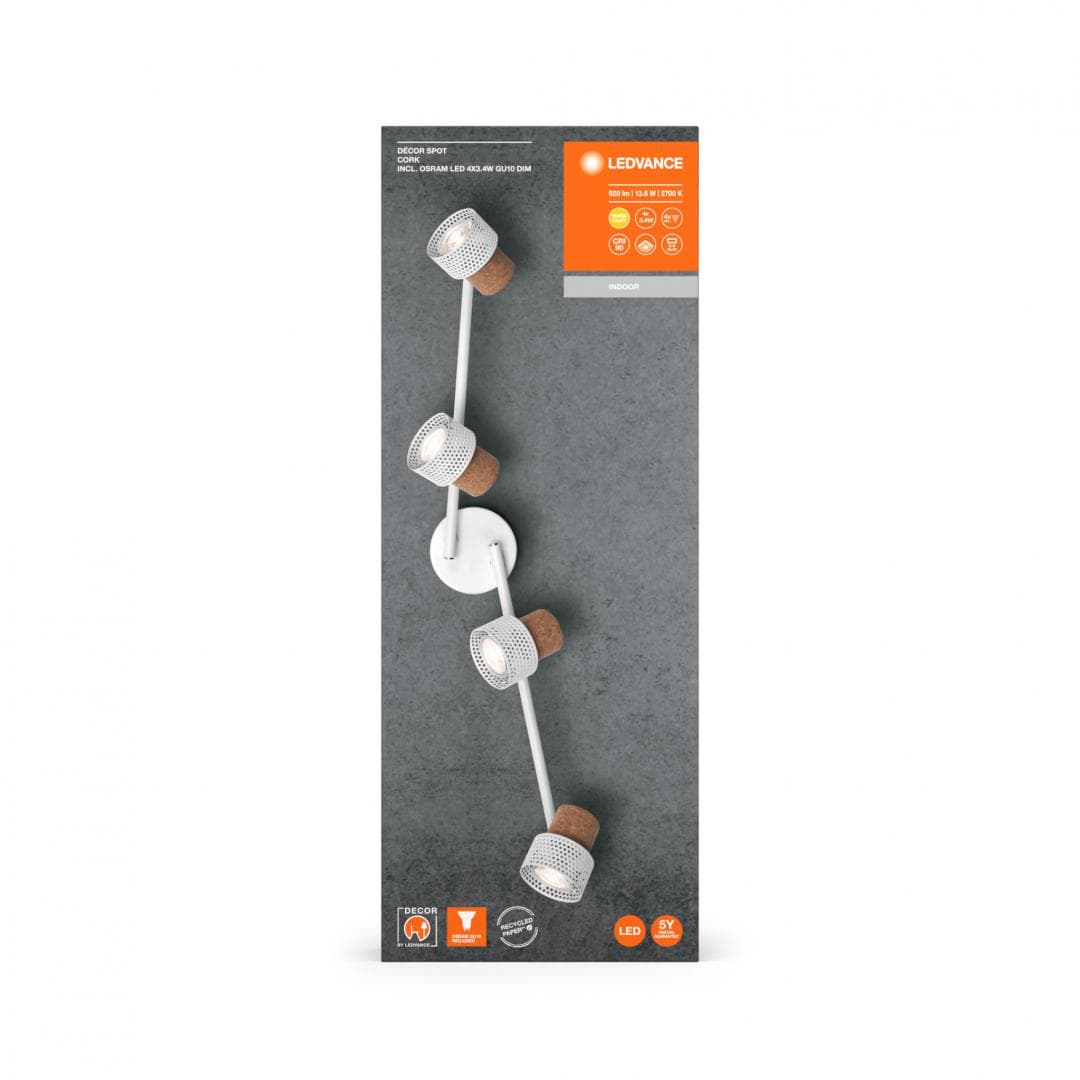 DECOR SPOT CORK 4X3.4W 927 GU10 WT LEDV "000004058075833371"