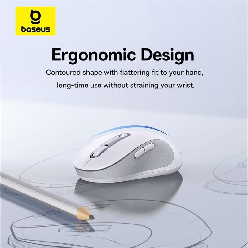 MOUSE Baseus F02 PC sau NB wireless, 2.4GHz si Bluetooth, optic, 800/ 1200/1600 dpi,butoane/scroll 4/1, alb,"B01055505211-01" - 6932172651077 — miniatură
