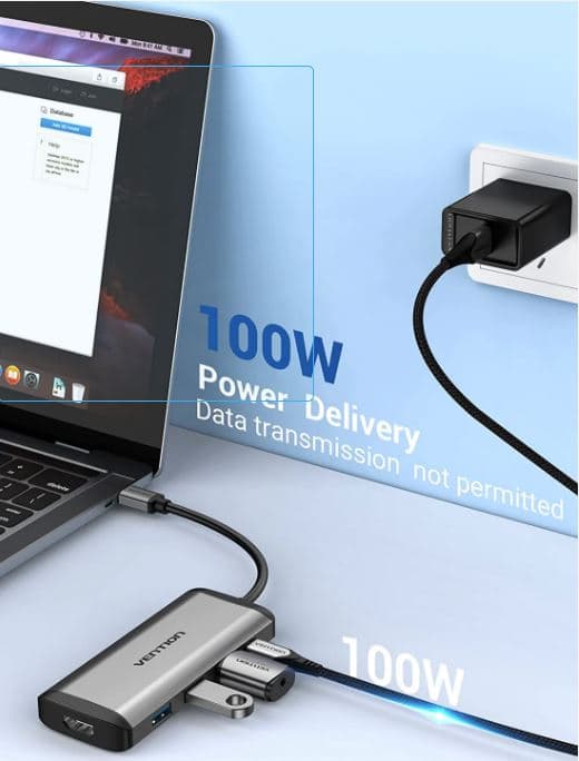 Docking Station Vention, porturi: HDMI (M), 3 x USB 3.2 gen1, PD 100 W, conectare prin USB Type-C (T), rata transfer 5 Gbps, aliaj Al si ABS, argintiu, "CNBHB" - 6922794741348 — miniatură