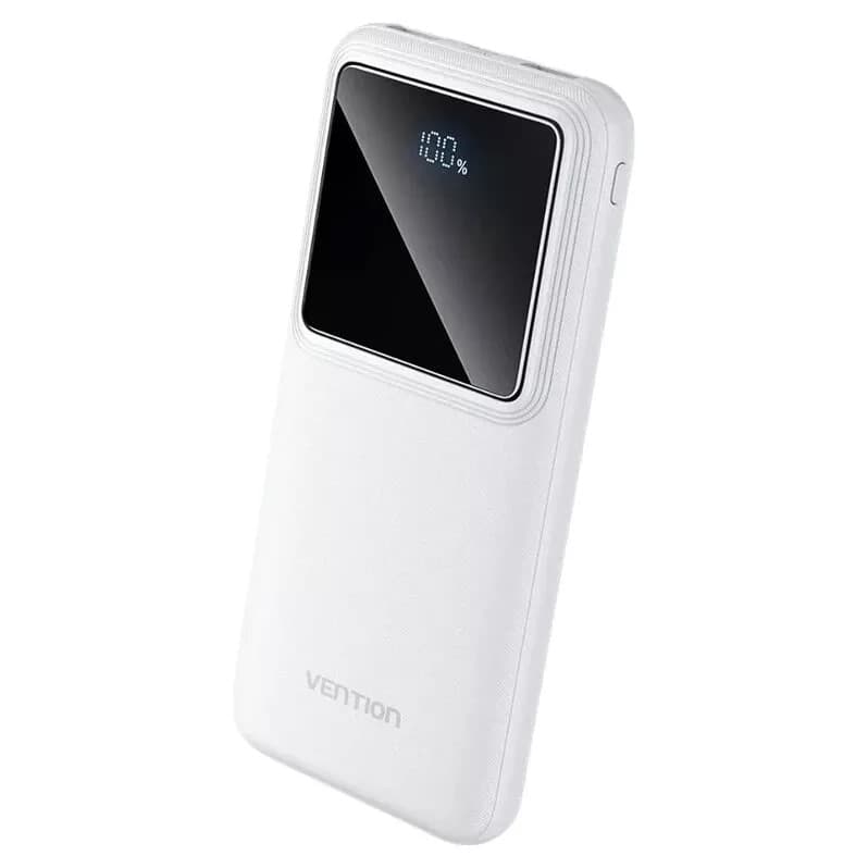 Power Bank Vention 10000mAh/37Wh, 22.5W, 2 x USB, 1 x USB Type-C, 1 x Micro USB, digital display pt. status baterie, max. 3A, alb, "FHKW0" - 6922794781566