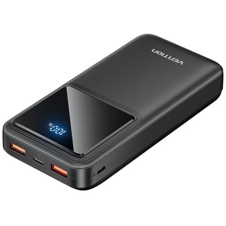 Power Bank Vention 20000mAh/74Wh, 22.5W, 2 x USB; 1 x USB Type-C, 1 x Micro USB, digital display pt. status baterie, max. 3A, negru, "FHLB0" - 6922794781573