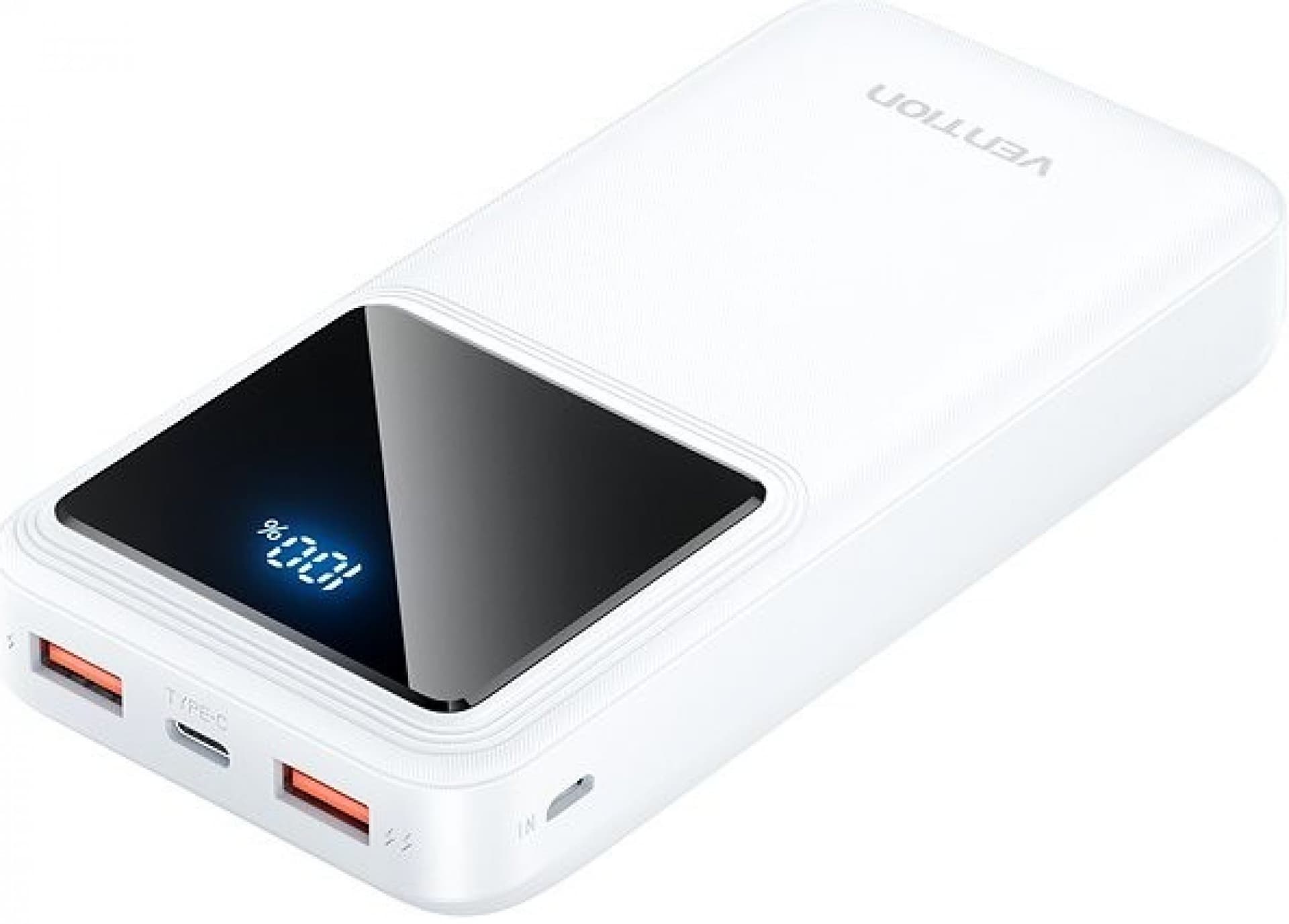 Power Bank Vention 20000mAh/74Wh, 22.5W, 2 x USB; 1 x USB Type-C, 1 x Micro USB, digital display pt. status baterie, max. 3A, alb, "FHLW0" - 6922794781580