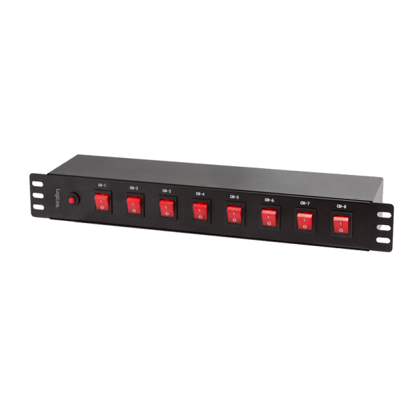 PDU LOGILINK 1U pt. rack 19 inch, 8 prize Schuko, intrare Schuko, max 16 A, 8 on/off, 2 m, "PDU8D01" — miniatură