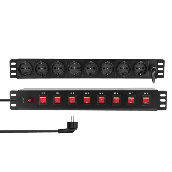PDU LOGILINK 1U pt. rack 19 inch, 8 prize Schuko, intrare Schuko, max 16 A, 8 on/off, 2 m, "PDU8D01"