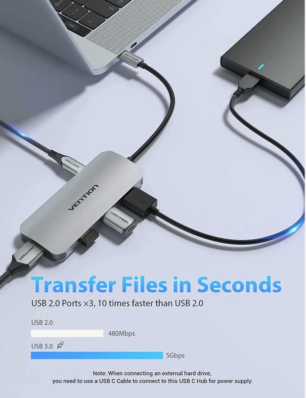 Docking Station Vention,HDMI(M), 3xUSB 3.2 gen1,PD 100W,SD/TF dual card slot,conec prin USB-C(T),transf 5 Gbps,aliaj Al si ABS,1 Gbit,4K/30Hz,argintiu "TOJHB"-6922794756816 — miniatură