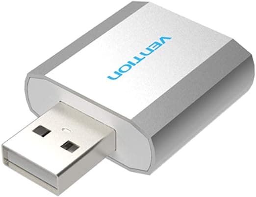 PLACA de SUNET Vention, extern, 2.1, interfata USB 2.0 (T) la 2x 3.5mm Jack (M), argintiu, "VAB-S13" — miniatură