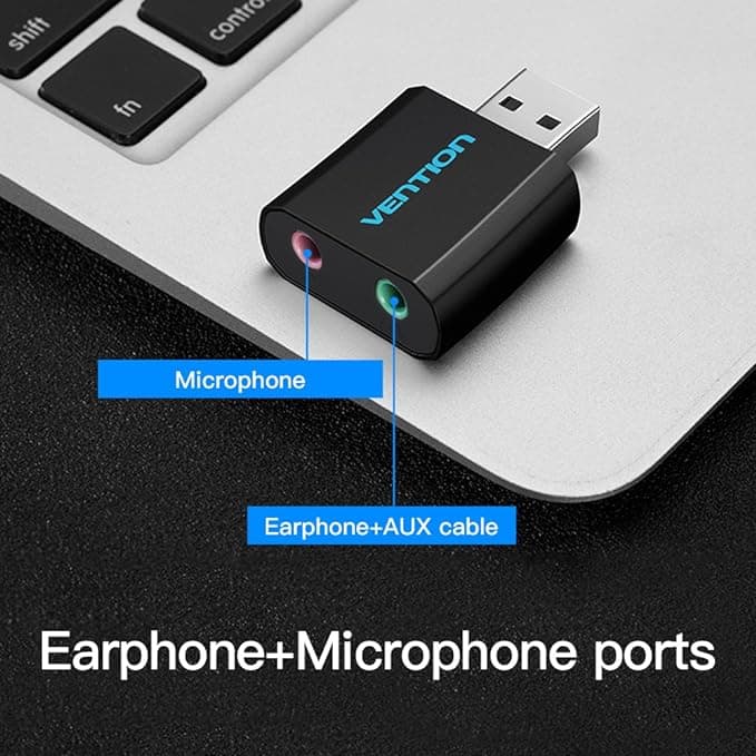 PLACA de SUNET Vention, extern, 2.1, interfata USB 2.0 (T) la 2x 3.5mm Jack (M), negru, "VAB-S17-B" — miniatură