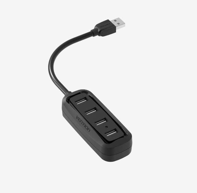 HUB USB Vention, porturi: 4 x USB 2.0, conectare prin USB 2.0 (T), rata transfer 480 Mbps, ABS, cablu 0.15m, negru, "VAS-J43-B015" - 6922794720121