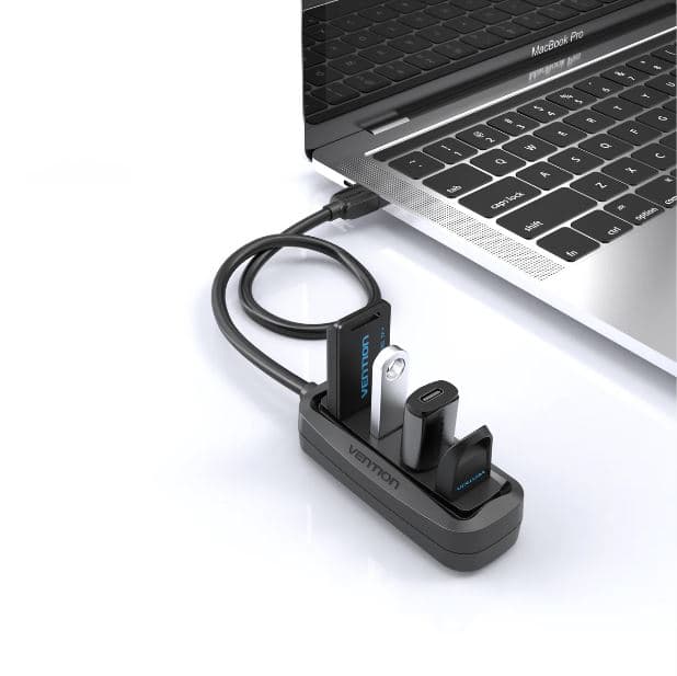 HUB USB Vention, porturi: 4 x USB 2.0, conectare prin USB 2.0 (T), rata transfer 480 Mbps, ABS, cablu 0.15m, negru, "VAS-J43-B015" - 6922794720121 — miniatură