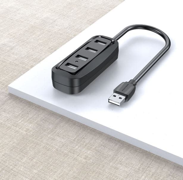 HUB USB Vention, porturi: 4 x USB 2.0, conectare prin USB 2.0 (T), rata transfer 480 Mbps, ABS, cablu 0.15m, negru, "VAS-J43-B015" - 6922794720121 — miniatură
