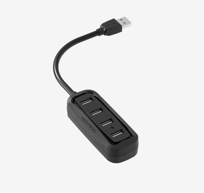 HUB USB Vention, porturi: 4 x USB 2.0, conectare prin USB 2.0 (T), rata transfer 480 Mbps, ABS, cablu 1m, negru, "VAS-J43-B100" - 6922794720107