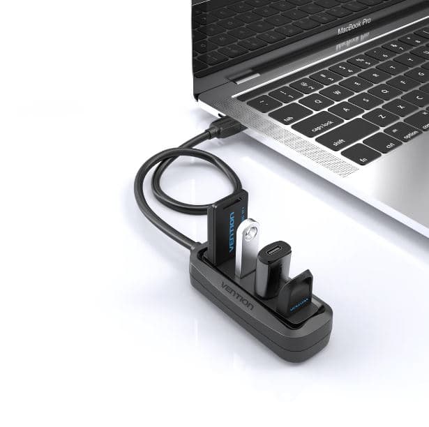 HUB USB Vention, porturi: 4 x USB 2.0, conectare prin USB 2.0 (T), rata transfer 480 Mbps, ABS, cablu 1m, negru, "VAS-J43-B100" - 6922794720107 — miniatură