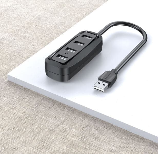 HUB USB Vention, porturi: 4 x USB 2.0, conectare prin USB 2.0 (T), rata transfer 480 Mbps, ABS, cablu 1m, negru, "VAS-J43-B100" - 6922794720107 — miniatură