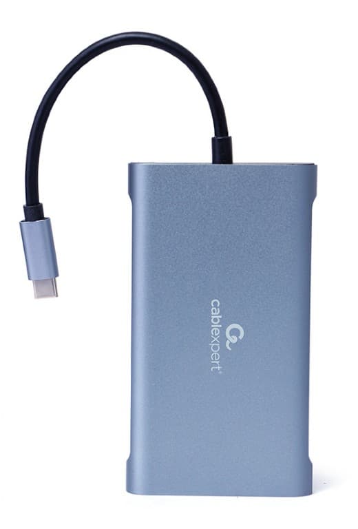 DOCKING Station Gembird universal, 7-in-1, conec PC USB Type C, USB-Cx1, USB-A 3.1x3, porturi video HDMIx1, VGAx1, RJ45x1,PD 100 W, SD,microSD,Audio,argintiu, "A-CM-COMBO7-01" — miniatură