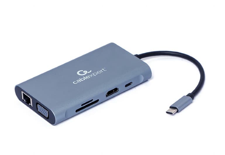 DOCKING Station Gembird universal, 7-in-1, conec PC USB Type C, USB-Cx1, USB-A 3.1x3, porturi video HDMIx1, VGAx1, RJ45x1,PD 100 W, SD,microSD,Audio,argintiu, "A-CM-COMBO7-01" — miniatură