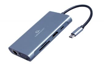 DOCKING Station Gembird universal, 7-in-1, conec PC USB Type C, USB-Cx1, USB-A 3.1x3, porturi video HDMIx1, VGAx1, RJ45x1,PD 100 W, SD,microSD,Audio,argintiu, "A-CM-COMBO7-01" — miniatură