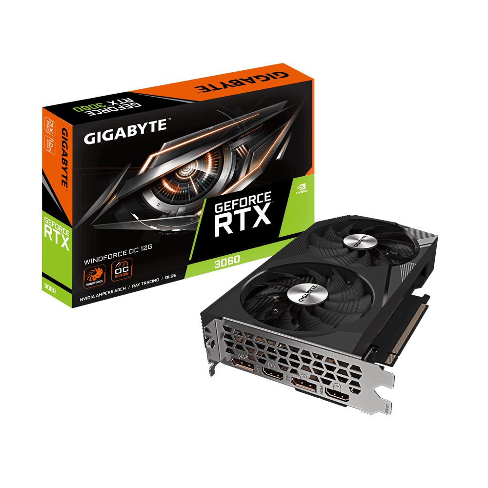 GIGABYTE RTX 3060 WINDFORCE OC 12GB GDDR6 2xHDMI 2xDP "GV-N3060WF2OC-12GD 2.0" — miniatură