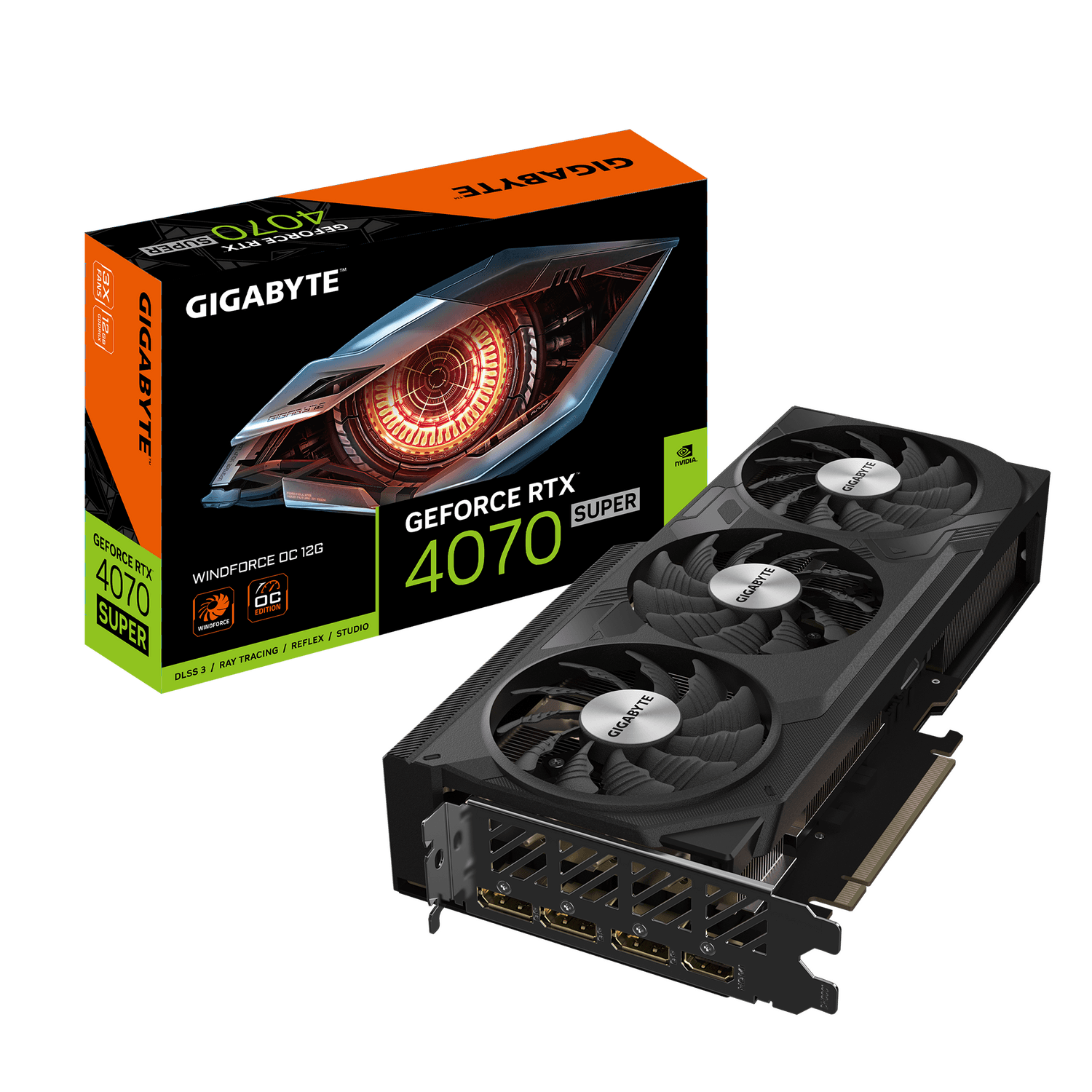 GIGABYTE GeForce RTX 4070 SUPER WINDFORCE OC 12G, GDDR6X, 12 GB, 192-bit "N407SWF3OC-12GD" — miniatură