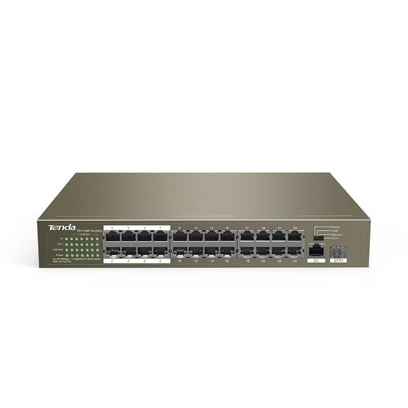 SWITCH TENDA 24-PORT+1GE/SFP UNMNG POE SWITCH "TEF1126P-24-250W" (include TV 2 lei)