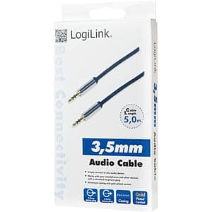 CABLU audio LOGILINK stereo (3.5 mm jack T/T), 5m, conectori auriti, albastru "CA10500" — miniatură