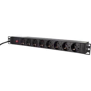 PDU LOGILINK 1U pt. rack 19 inch, 8 prize Schuko, intrare IEC, max 10 A, breaker, protectie la supratensiune, 3 m, "PDU8C03" — miniatură