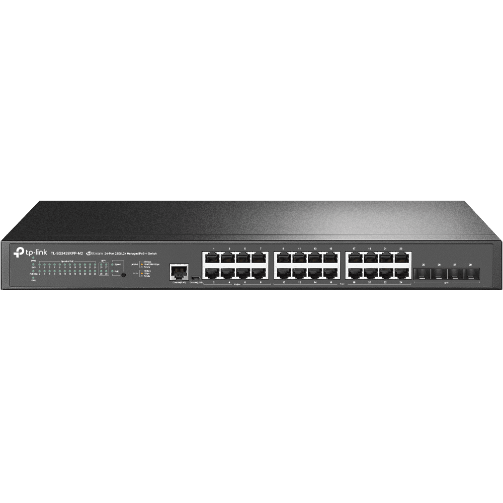 Switch cu management L2+ TP-Link, JetStream 24-Port 2.5GBASE-T and 4-Port 10GE SFP+ with 16-Port PoE+ & 8-Port PoE++ "TL-SG3428XPP-M2"