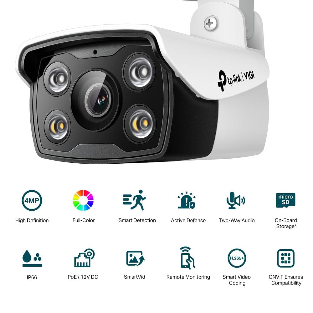 CAMERA IP TP-LINK VIGI, bullet, pt. interior, dist. IR 30 m, tip lentila fixa 4 mm, 4 Mpx, 1 x RJ45 10/100M, carcasa plastic, POE, "VIGI C340(6mm)" — miniatură