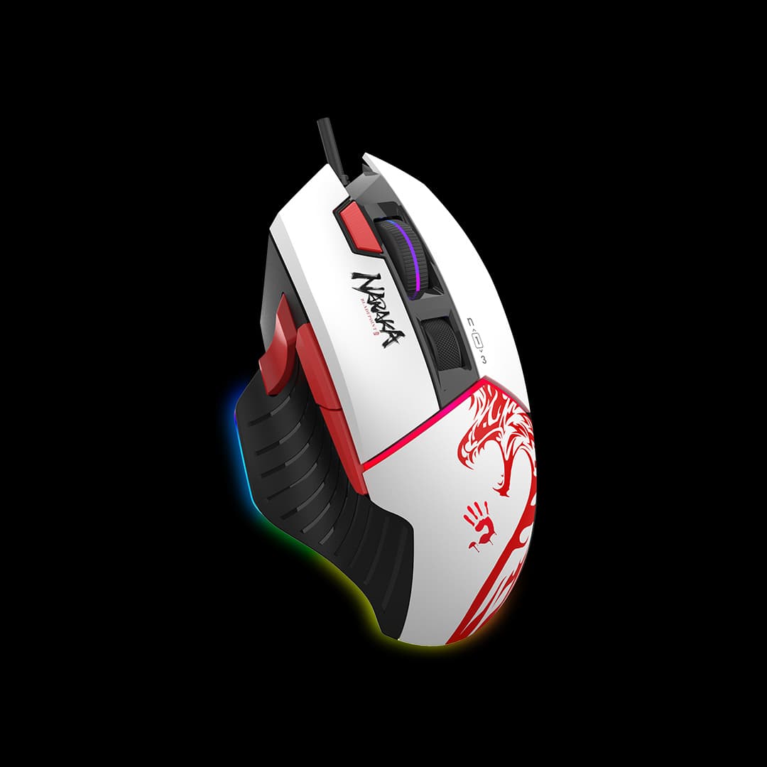 MOUSE A4tech - gaming, "Bloody co-branded Naraka", cu fir, USB, optic, 12000 cpi, butoane/scroll 10/1, alb, "W95 Max" (include TV 0.18lei) — miniatură