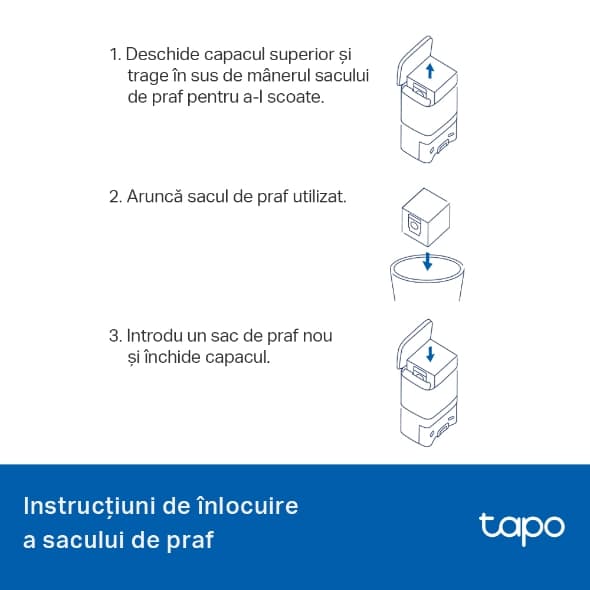 SACI ASPIRATOR TP-Link, modele compatibile: Tapo RV30 Plus si Tapo RV10 Plus, 3 x sac de praf de unica folosinta de 4L, alb "Tapo RVA200" — miniatură