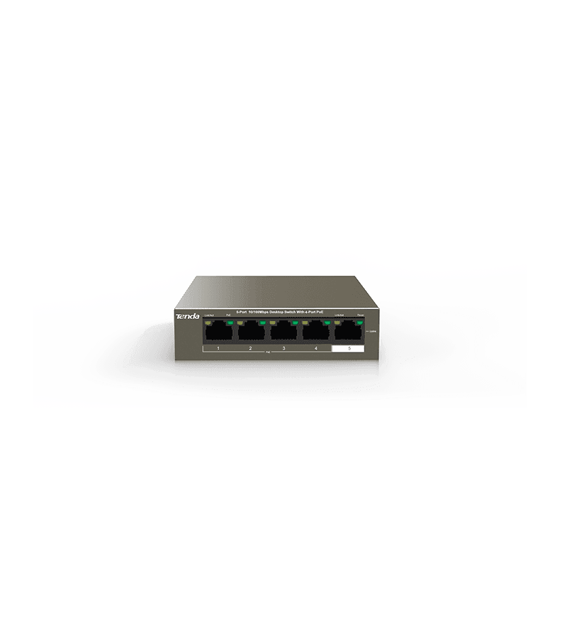 Tenda | TEF1105P-4-63W v2.0 | Switch | POE | Porturi 1 LAN, 4 10/100 Mbps PoE | 58 W | CCTV | Acoperire pana la 250m | Protectie fulger "TEF1105P-4-63WV2.0"