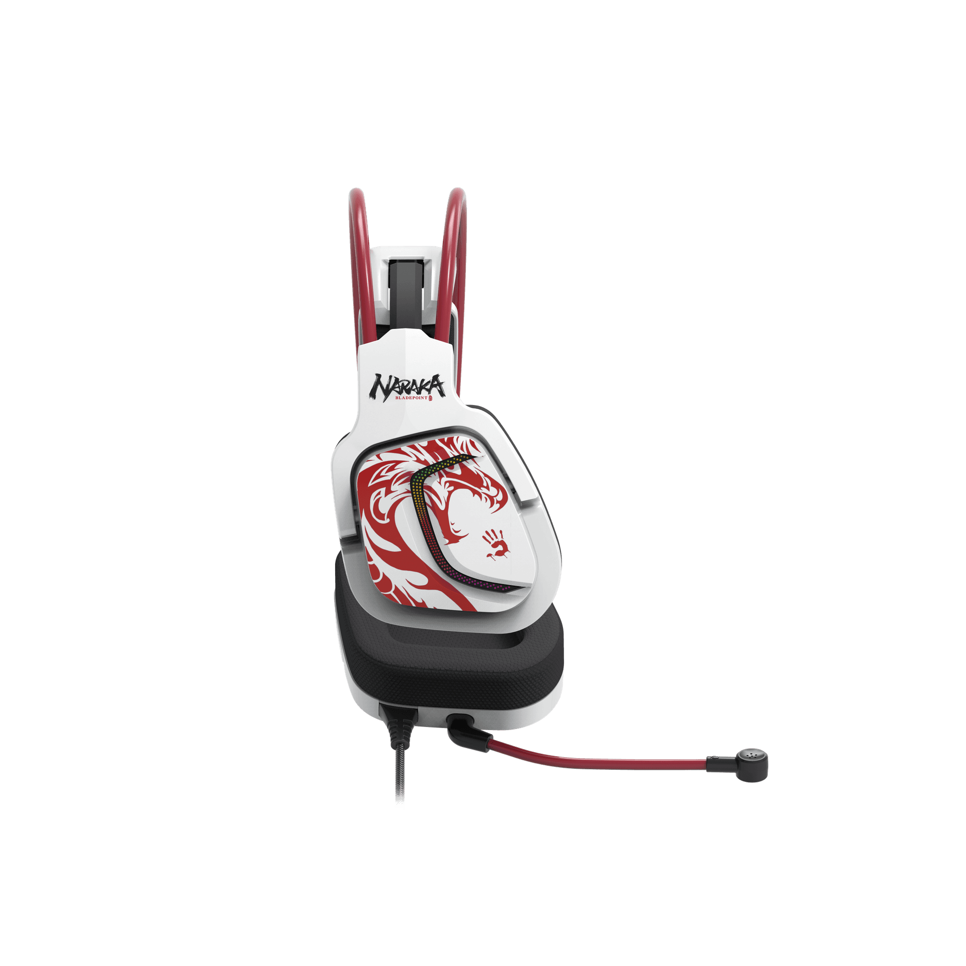 CASTI A4TECH-gaming, "Bloody co-branded Naraka",cu fir, USB, tip standard,utilizare multimedia (PC and more), mic pe casca,iluminare, 7.1 virtual sound,alb,USB, cablu 2m "G575" — miniatură