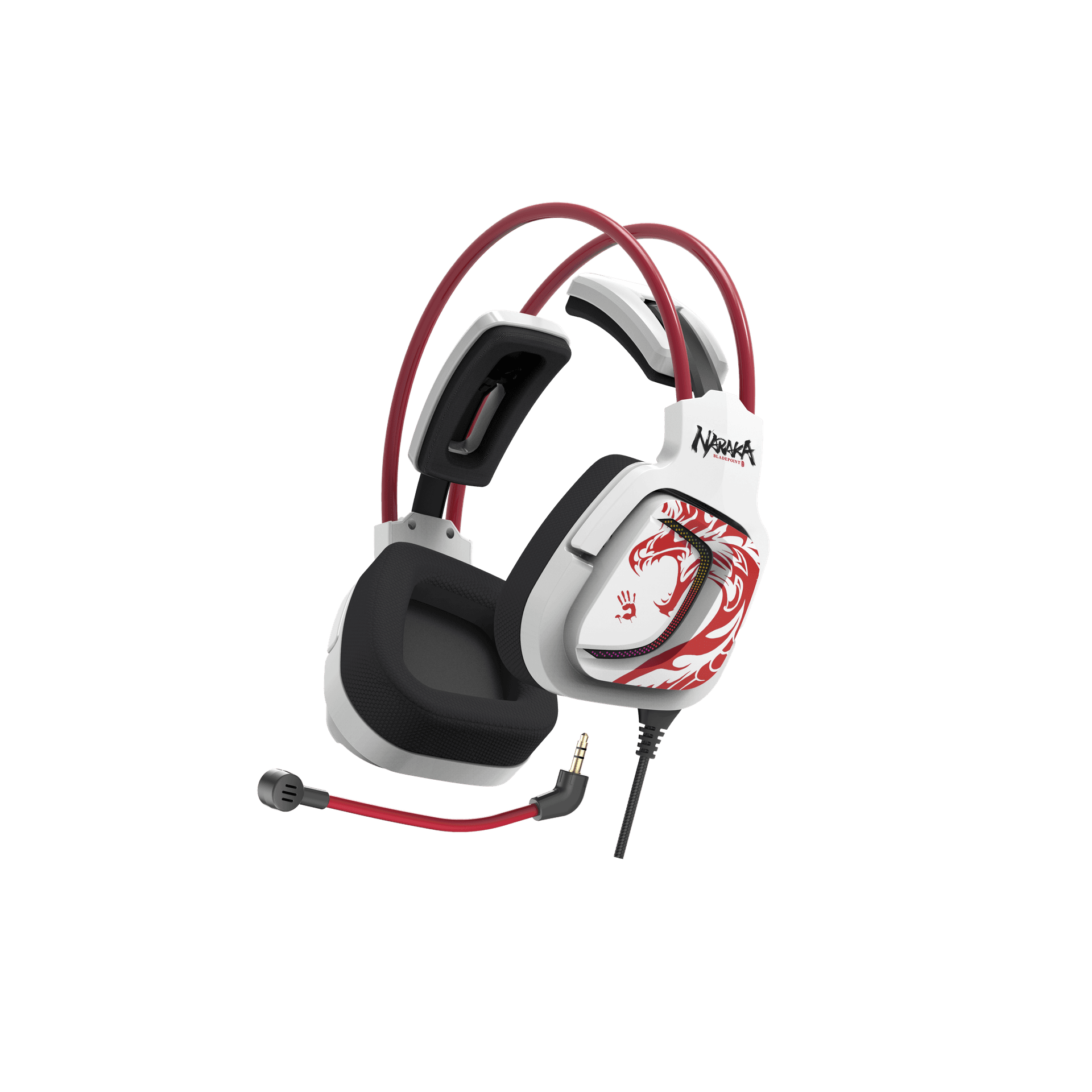 CASTI A4TECH-gaming, "Bloody co-branded Naraka",cu fir, USB, tip standard,utilizare multimedia (PC and more), mic pe casca,iluminare, 7.1 virtual sound,alb,USB, cablu 2m "G575" — miniatură