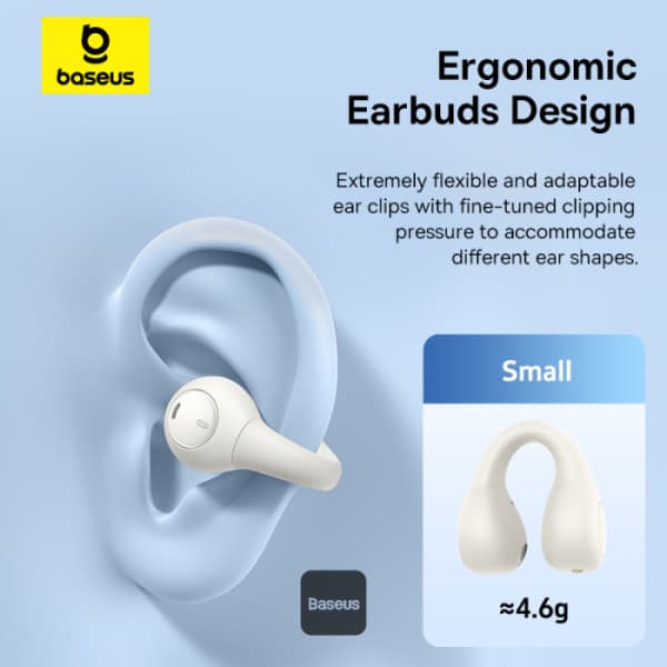 CASTI Baseus AirGo AS01 Open-Ear TWS, pt smartphone, wireless, bluetooth 5.3, microfon pe casca, 25 ore durata baterie, alb "A00069101223-00" - 6932172655372 — miniatură