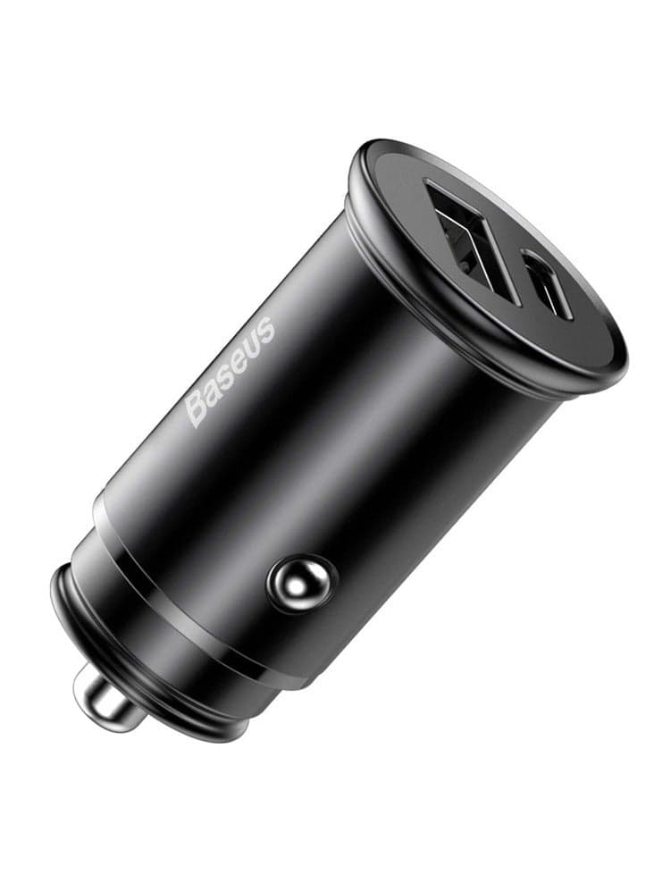 INCARCATOR auto Baseus Circular metal, 1 x USB Output 5V/3.1A si 1 x USB Type-C, 30W total ambele porturi, pt. bricheta auto, negru "CCALL-BS01" - 6953156281851