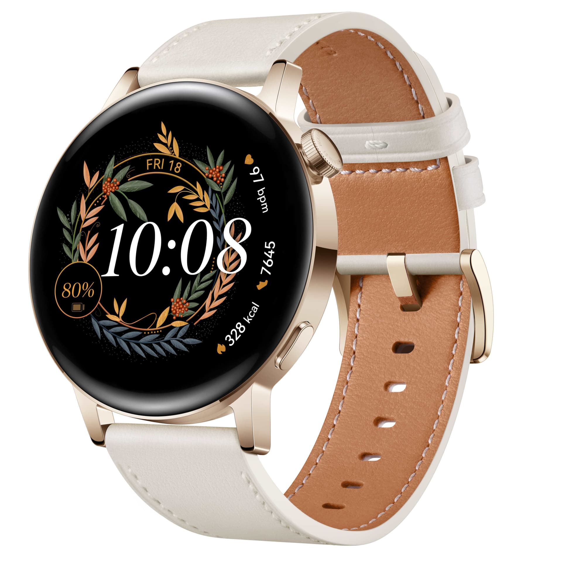 Smartwatch Watch GT3 42mm Leather Armband Gold/White "55027150-Milo-B19V" — miniatură