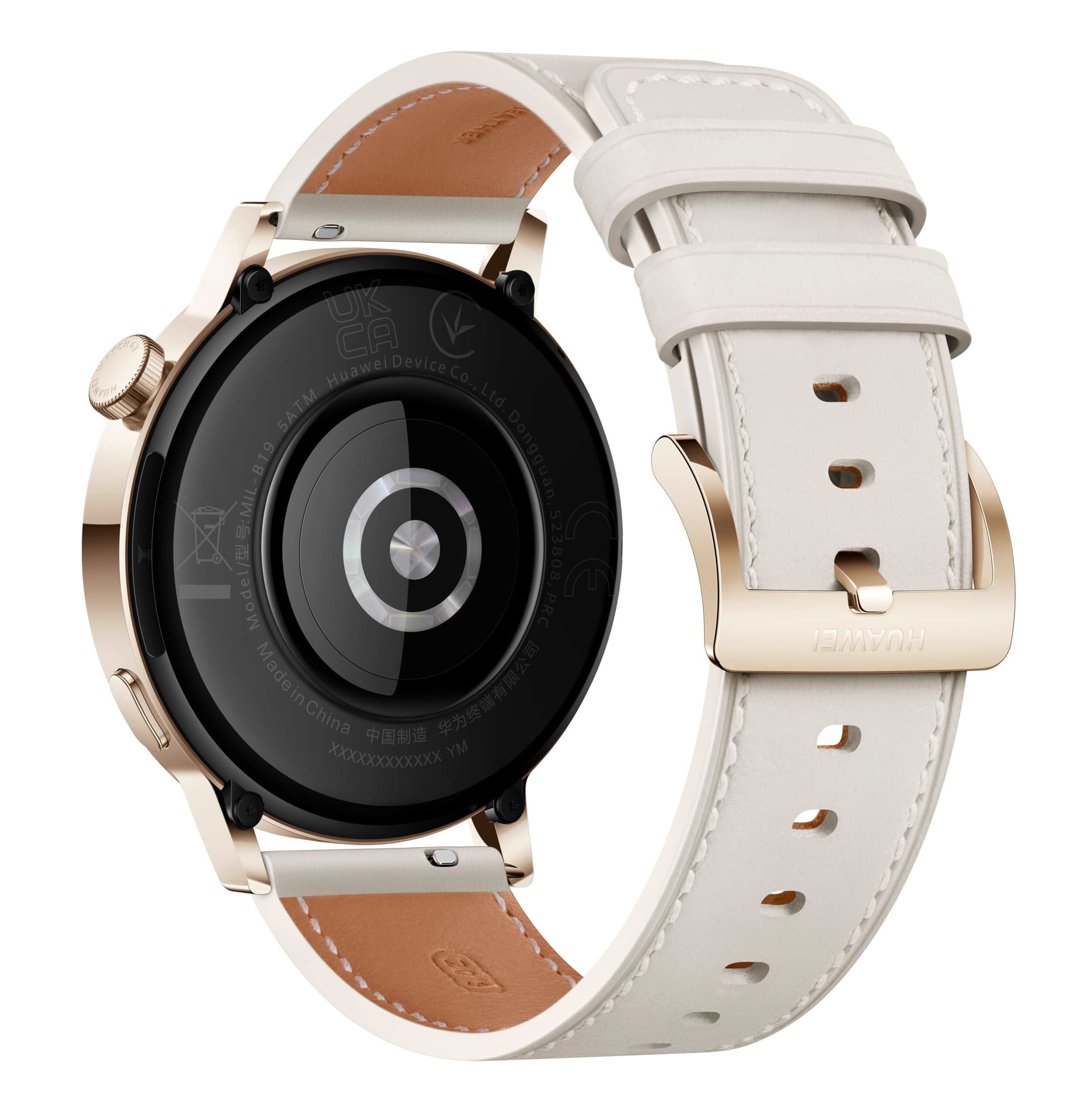 Smartwatch Watch GT3 42mm Leather Armband Gold/White "55027150-Milo-B19V" — miniatură