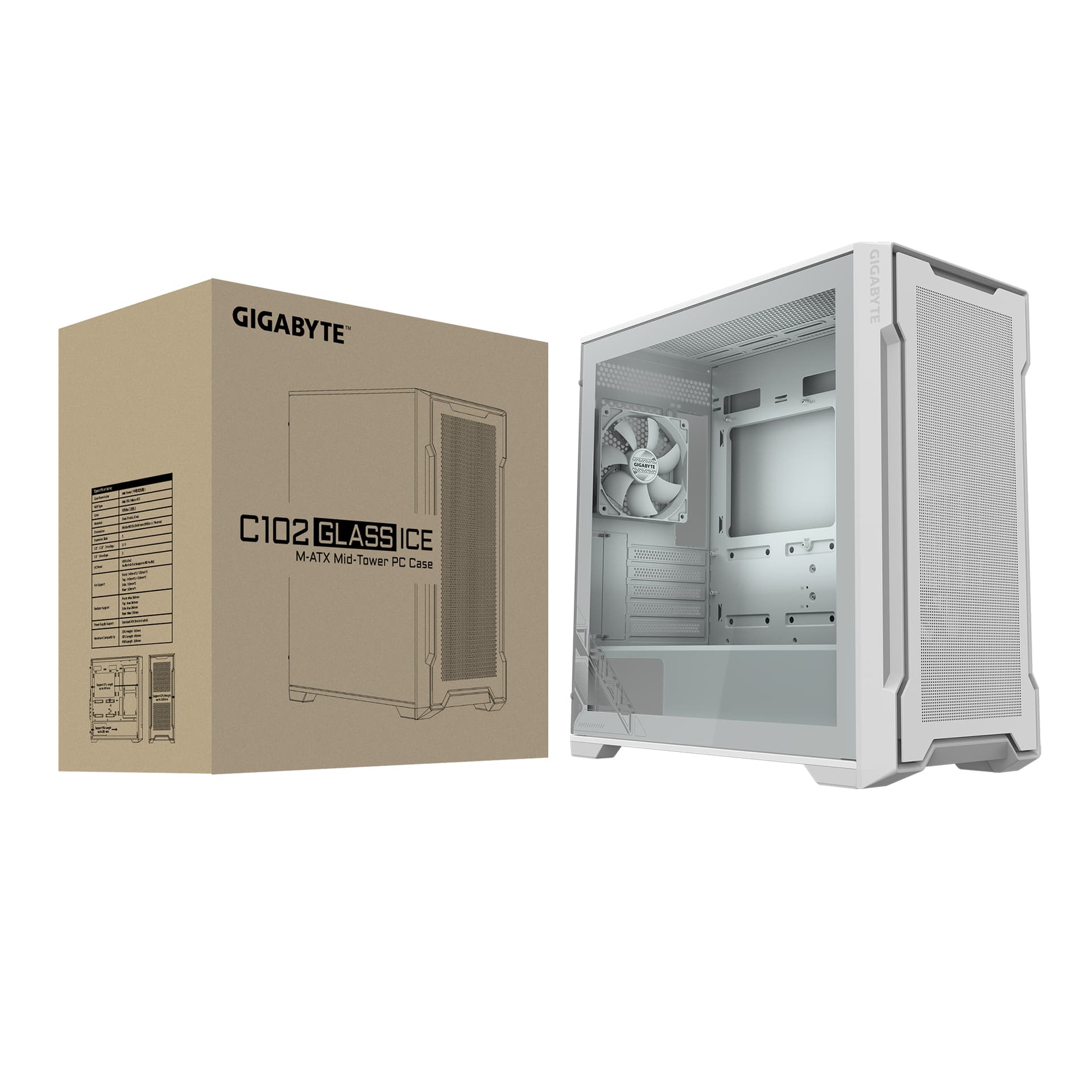 GIGABYTE C102GI PC Case Full-Size Tempered Glass Side Panel With 2xUSB 3.0 Pre-installed two 120mm fans M-ATX/Mini-ITX "C102GI" — miniatură