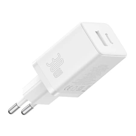 INCARCATOR RETEA Baseus Cube, Quick Charge 30W, 1 x USB Type-C Output 5V/3A, 1 x USB, alb "P10111404213-00" - 6932172651176