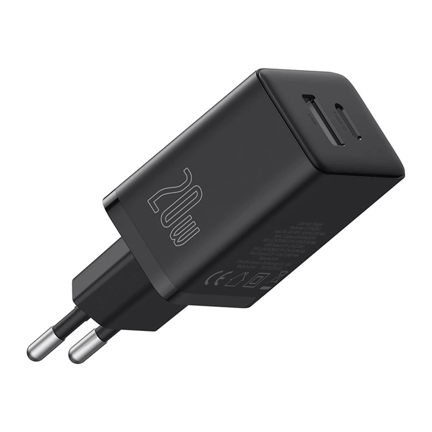 INCARCATOR RETEA Baseus Cube, Quick Charge 20W, 1 x USB Type-C Output 5V/3A, 1 x USB, negru "P10111403113-00" - 6932172651152