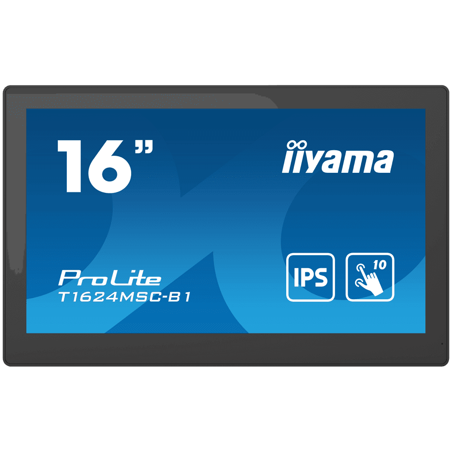 IIYAMA Monitor LED T1624MSC-B1 15.6" Full HD PCAP 10pt touchscreen monitor with IPS panel technology, integrated media player and a hinged stand on the back "T1624MSC-B1"