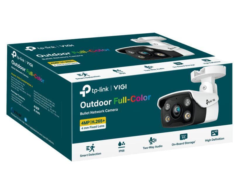 CAMERA IP TP-LINK VIGI, bullet, pt. exterior, dist. IR 30 m, tip lentila fixa 4 mm, 4 Mpx, 1 x RJ45 10/100M, carcasa plastic, POE, "VIGI C340(4mm)" — miniatură