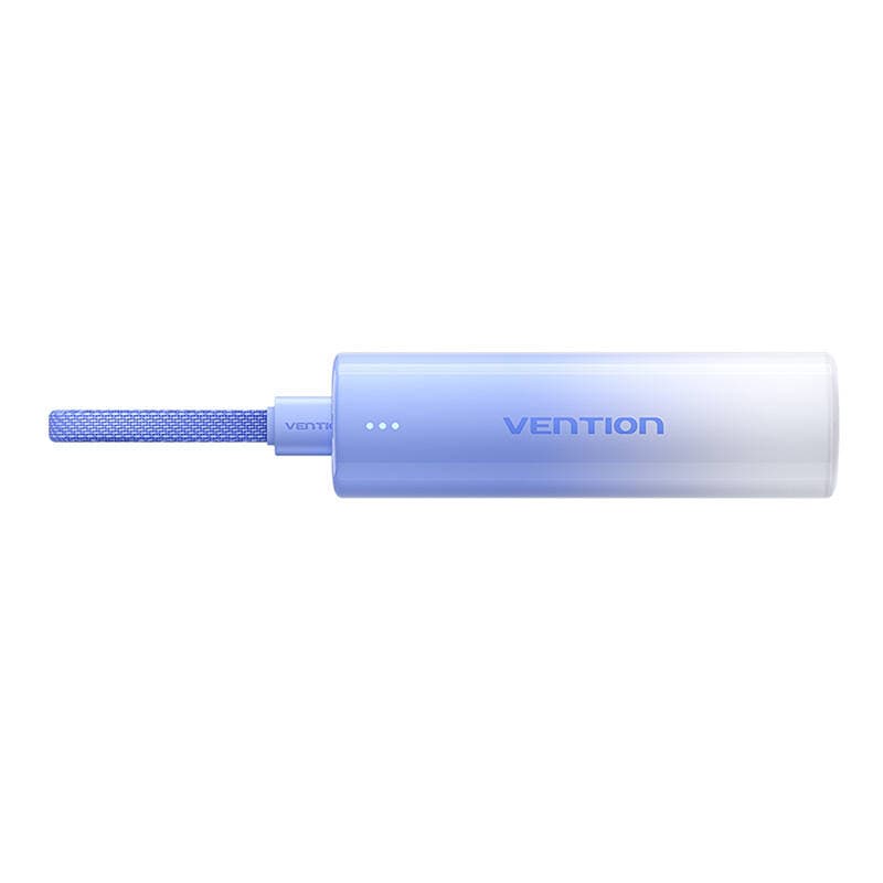 Power Bank Vention, 5000mAh,20W, cablu Lightning si USB-C atasate, indicator LED, albastru "FHWL0" — miniatură