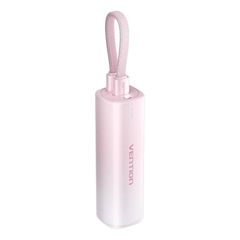 Power Bank Vention, 5000mAh,20W, cablu Lightning si USB-C atasate, indicator LED, roz "FHWR0"