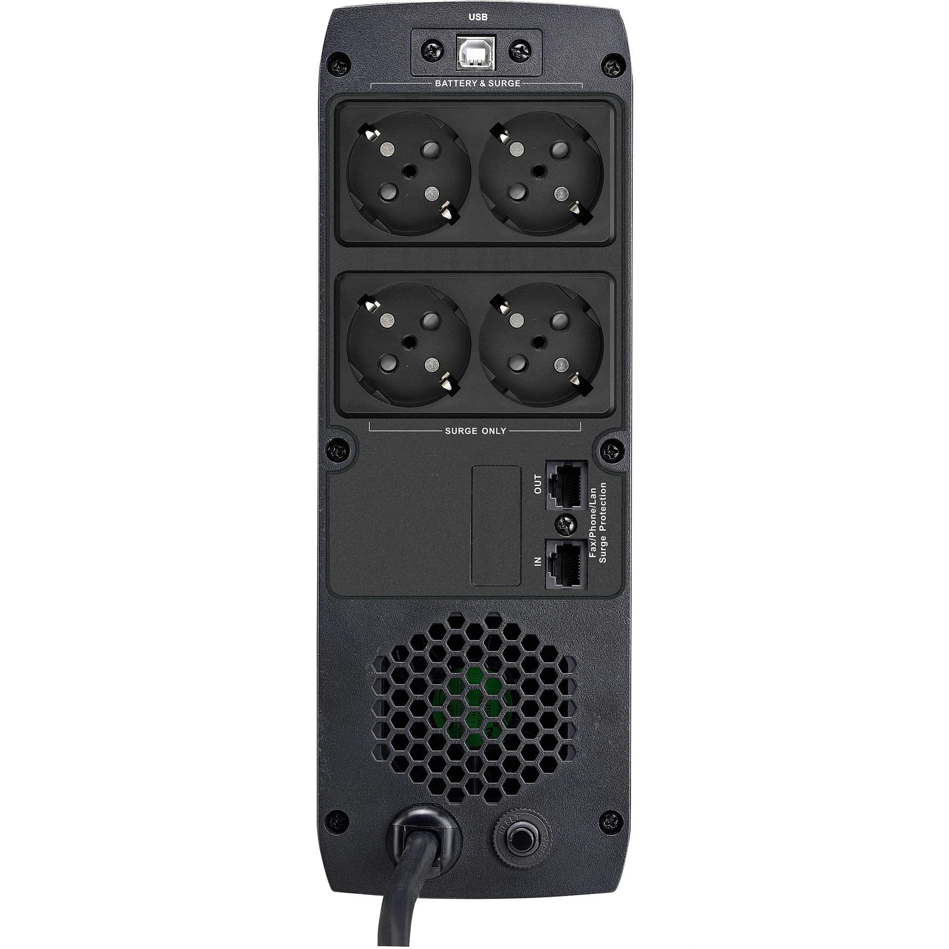 UPS FORTRON Line Int. cu management, LCD, 850VA/ 510W, AVR, 4 x socket Schuko, display LCD, 1 x baterie 12V/9Ah, conector HID USB, RJ45, baterie hot-swappable, "ST 850" "PPF5100100" — miniatură