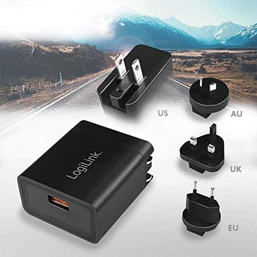 ALIMENTATOR retea 220V LOGILINK, universal, 1 x USB-A, maxim 3A (5V), 18W (12V/1.5A), adaptor US/AU/UK/EU, suport OCP/OVP/OHP/SCP, negru, "PA0188" — miniatură