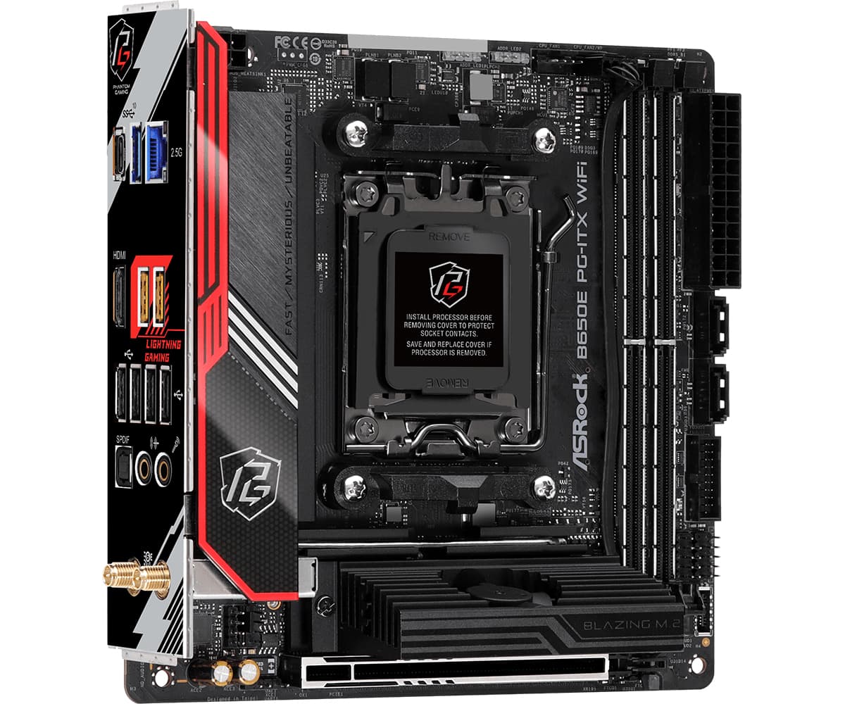 Placa de baza B650E PG-ITX WiFi mini ITX Socket AM5 AMD B650 "90-MXBJE0-A0UAYZ" — miniatură